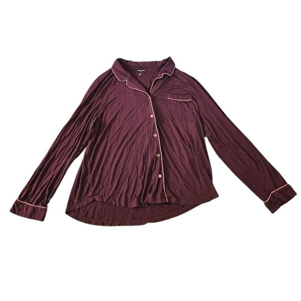Cozy Earth Bamboo Blend Pajama Top Womens XL Burgundy Long Sleeve Button Down